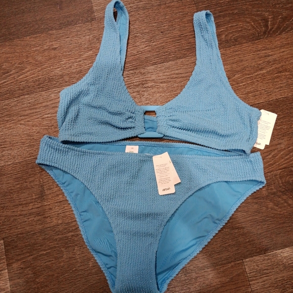 Aerie Light Blue Textured Bikini Set Size L New - Picture 2 of 4